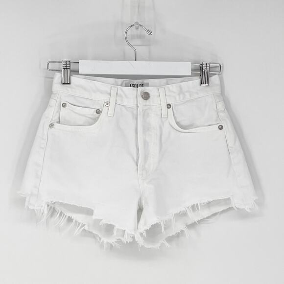 AGOLDE Parker Denim Cutoff Shorts Gleam White Wash Women’s Size 24 - Picture 2 of 5